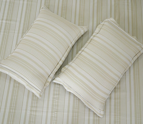 Thin Stripe 290 TC Flat Pure Cotton King Size Bedsheet With 2 Pillow Covers (Cream)