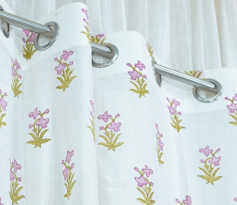 Floral Small Butti 1 Piece Long Door Curtain (White, 9 Feet)