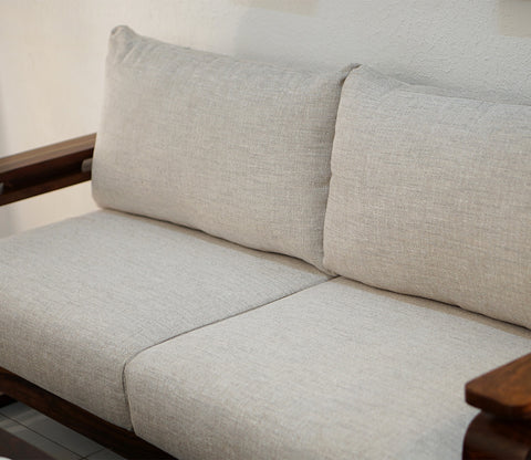 Vedic 3+1+1 Sheesham Wood Sofa Set With Cane and Brass Detailing (Honey Finish, Jade Ivory)