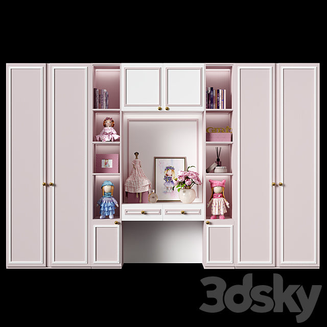 Trueliving 5 Door Sliding Kids White wardrobes Laminated Finish & PU Finish with Drawers 8Ft *2Ft *9Ft -2438.4MM X 609MM X 2743.2MM)