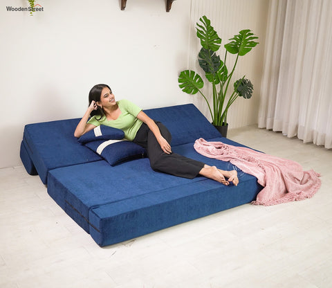 Voltz Fabric Sofa Cum Bed (72 x 72 Inch, Azure Blue)