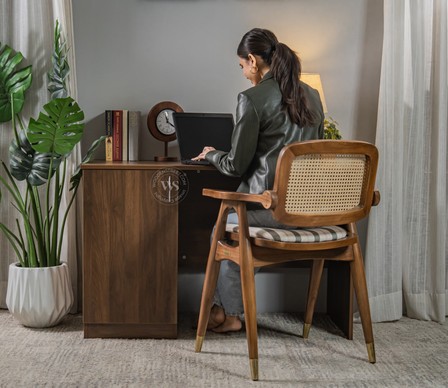 Arc Engineered Wood Study Table With 2 Layer Closed Storage Cabinet (Columbian Walnut Finish)