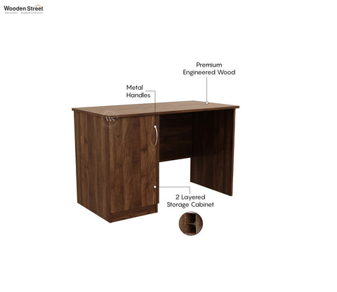 Arc Engineered Wood Study Table With 2 Layer Closed Storage Cabinet (Columbian Walnut Finish)