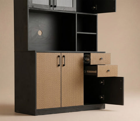 Basilic Engineered Wood Kitchen Cabinet with Textured Front & Ample Storage Space (Zigzag Brown)