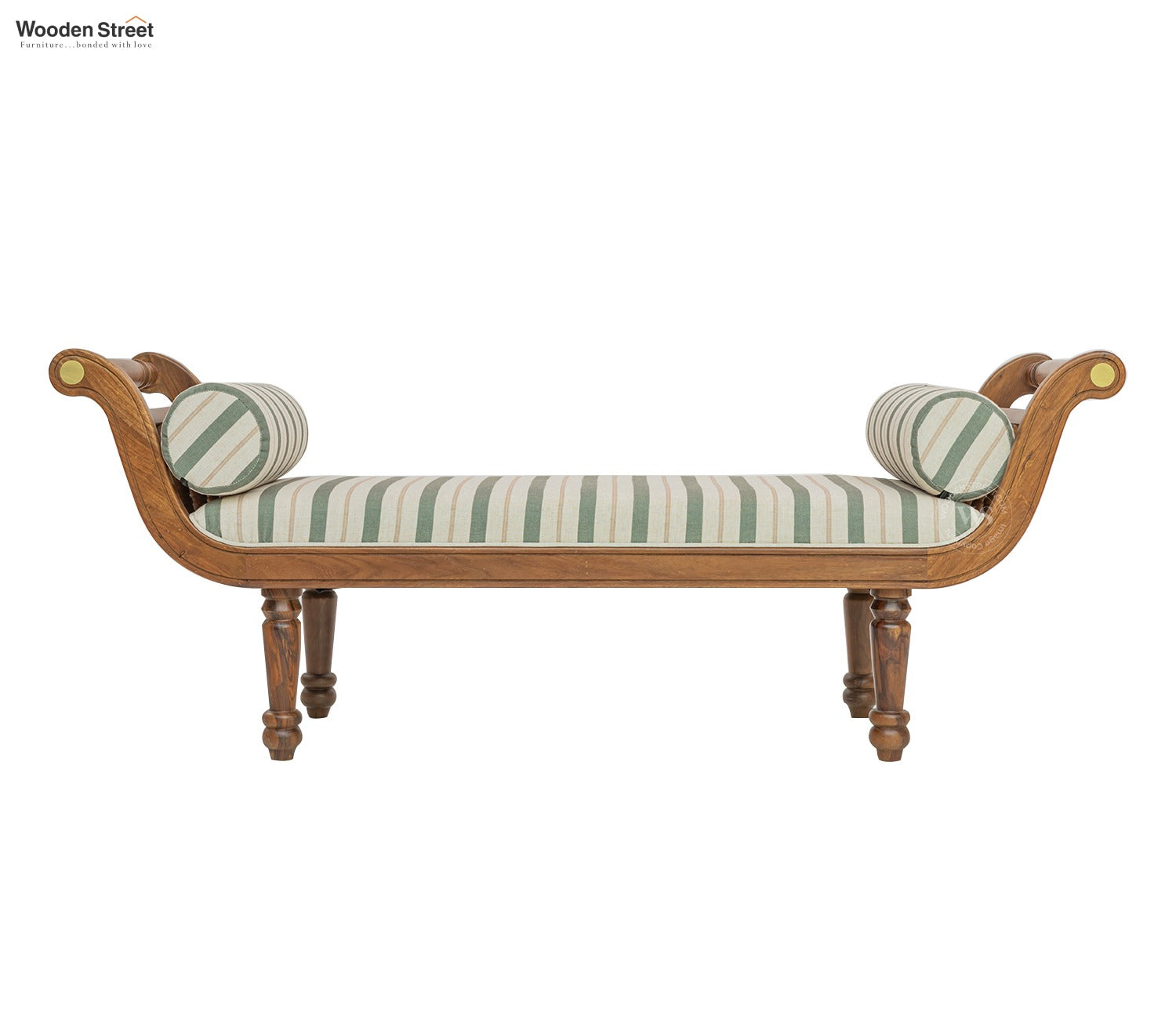 Virasat Sheesham Wood Sofa Bench With Cushioned Seat (Teak Finish, Green Stripes)