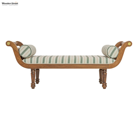 Virasat Sheesham Wood Sofa Bench With Cushioned Seat (Teak Finish, Green Stripes)