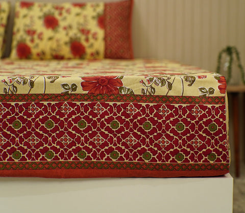 120 TC Floral Jaipuri Printed Cotton Double Bedsheet With 2 Pillow Cover