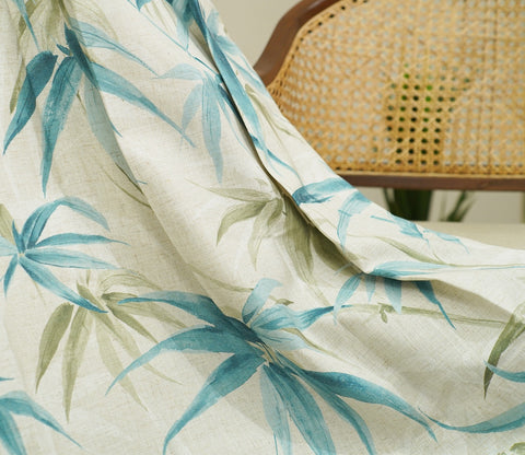Fern Light-Filtering Door Curtains Set of 2 (Blue, 7 Feet)