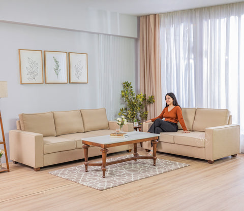 Albus 3+2 Seater Fabric Sofa Set (Cotton, Irish Cream)