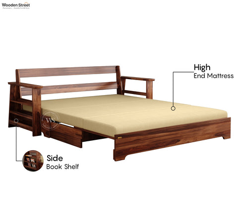 Della Sheesham Wood Sofa Cum Bed With Armrests (Honey Irish Cream)