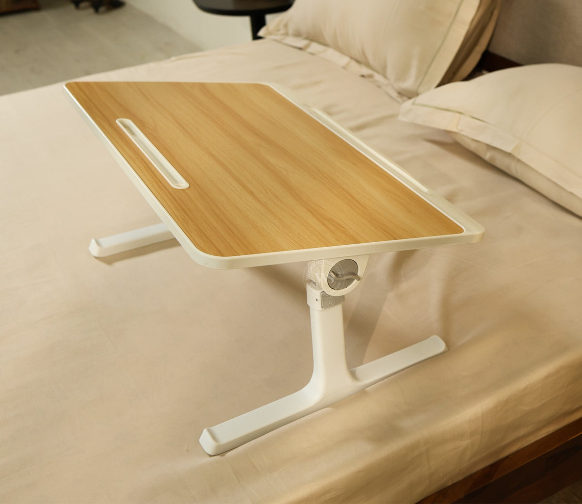 Nerdy Height Adjustable and Foldable Engineered Wood Breakfast, Study and Laptop Table (Beige)