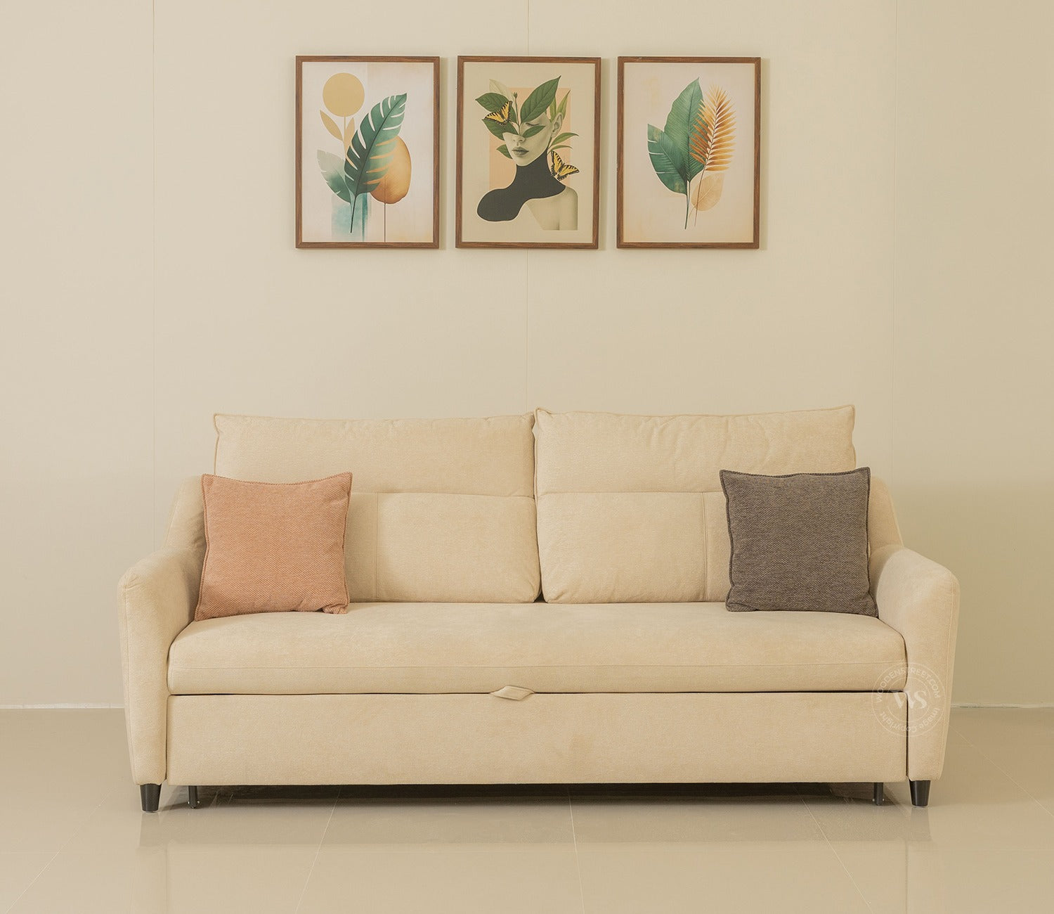 Tevo 3-Seater Sofa Cum Bed | Pull-Out Bed Mechanism | Fabric Upholstery (Off White)