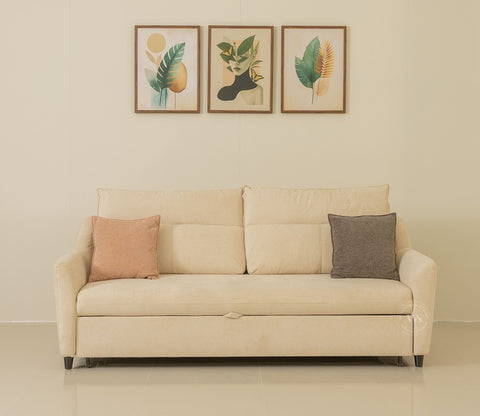 Tevo 3-Seater Sofa Cum Bed | Pull-Out Bed Mechanism | Fabric Upholstery (Off White)