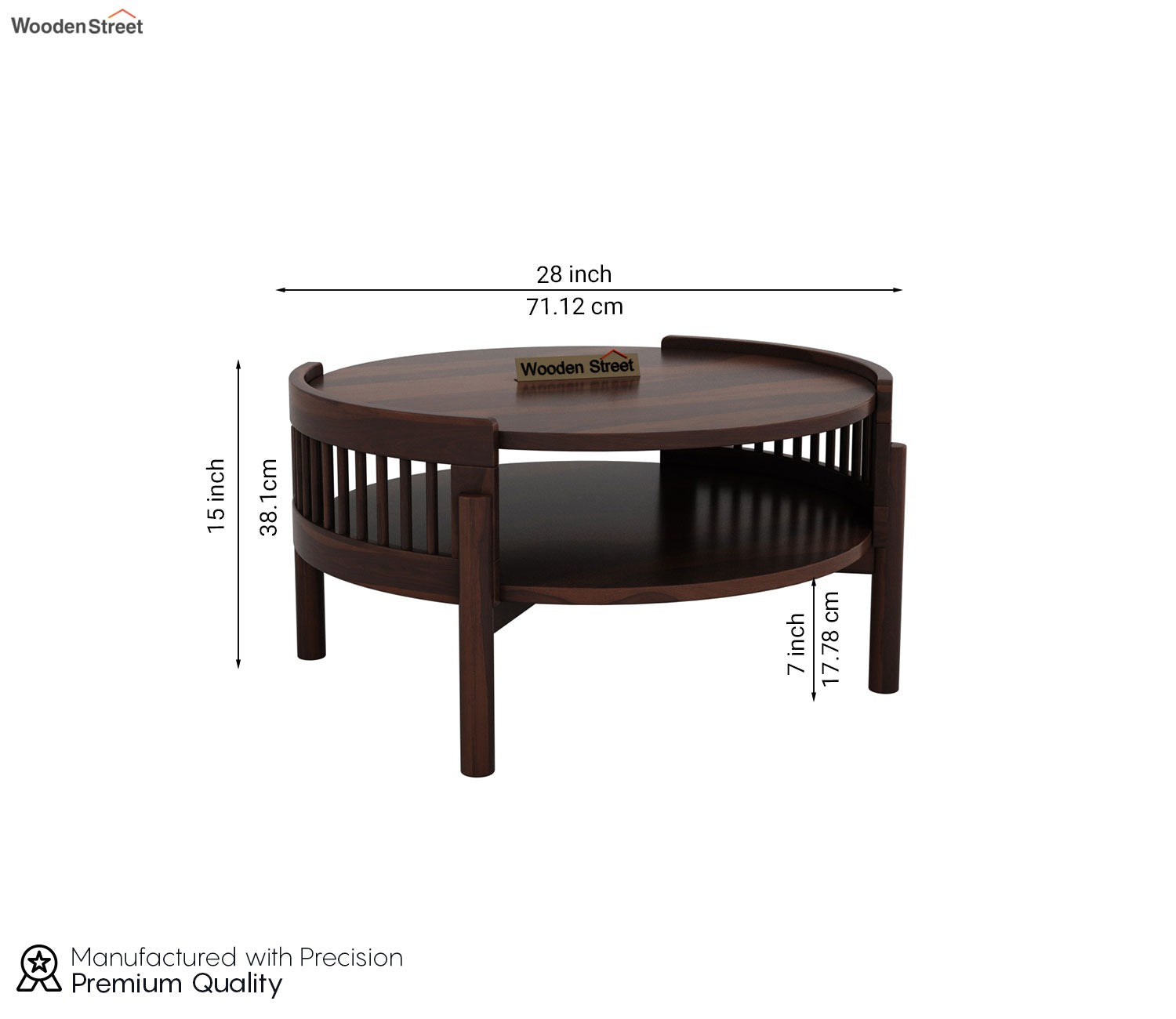 Meher Sheesham Wood Round Coffee Table (Walnut Finish)