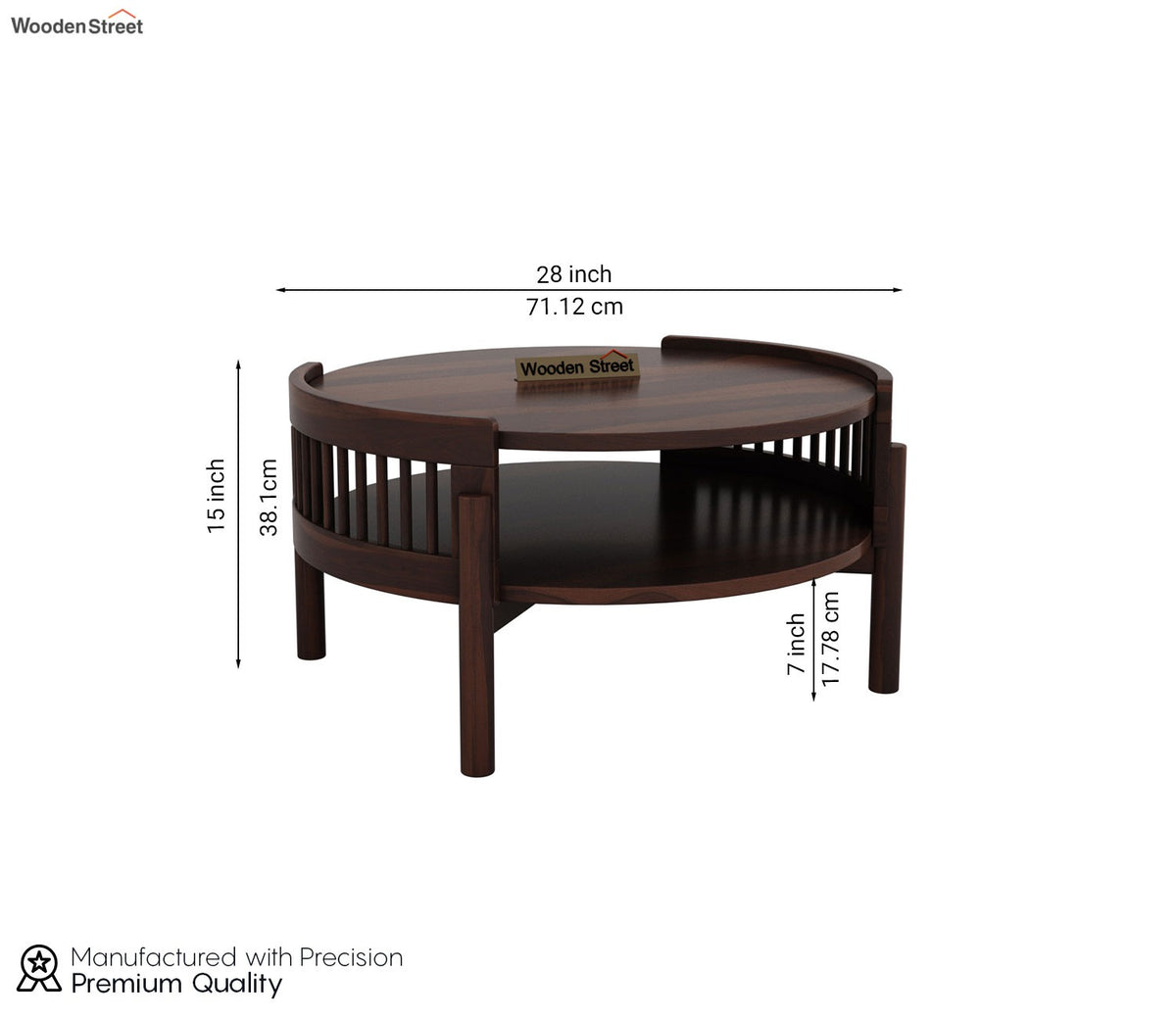 Meher Sheesham Wood Round Coffee Table (Walnut Finish)