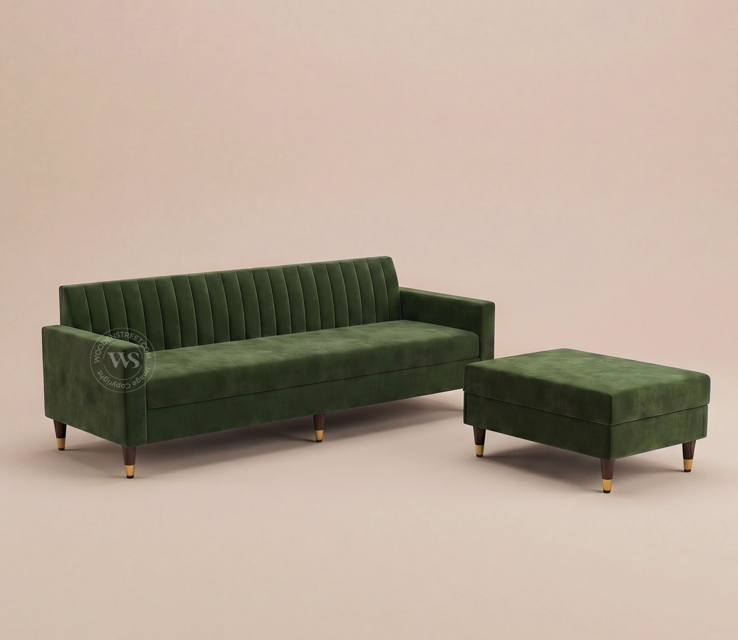 Everett L-Shape Corner Fabric Sofa (Velvet, Dark Olive Green)