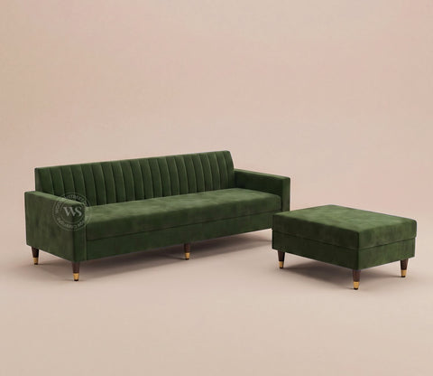 Everett L-Shape Corner Fabric Sofa (Velvet, Dark Olive Green)