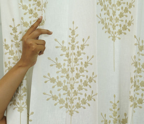 Jacquard Tree 1 Piece Sheer Curtain (Beige, 7 Feet)