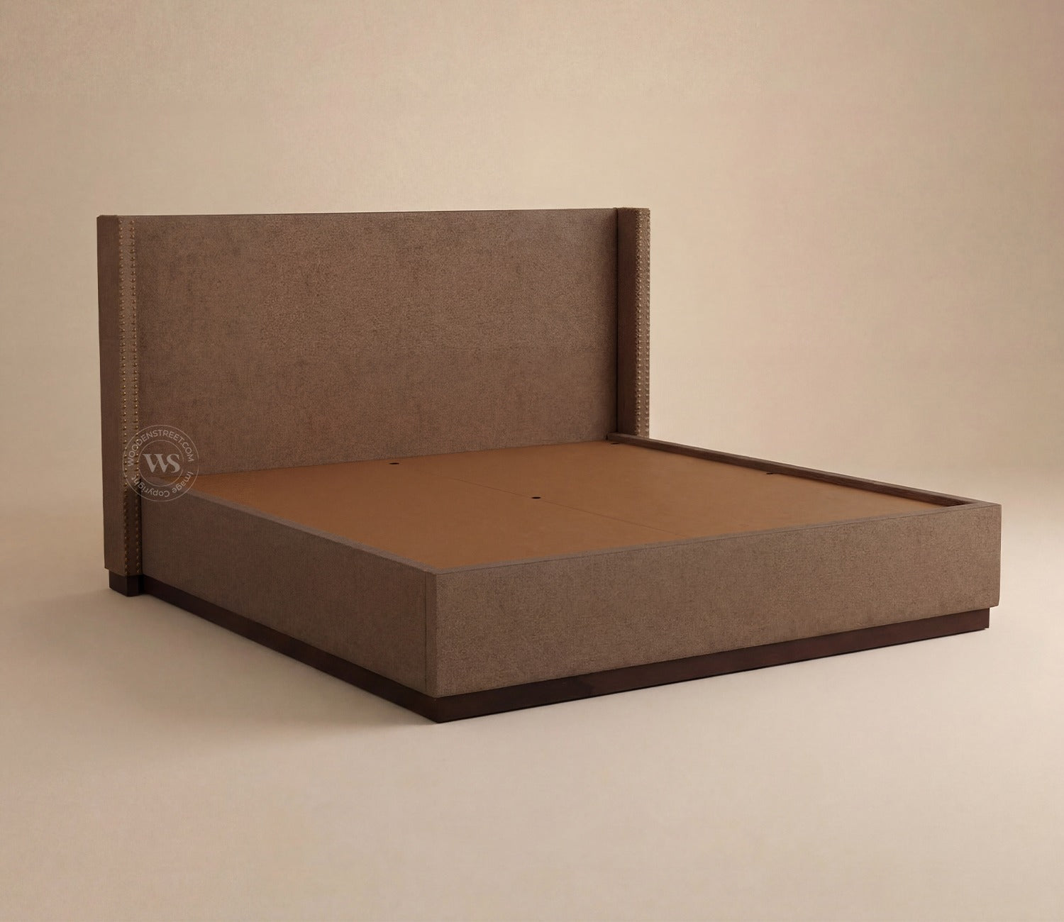 Kesarth Luxe Upholstered Hydraulic Storage Bed with High-Rise Headboard (Queen Size, Sand Brown)