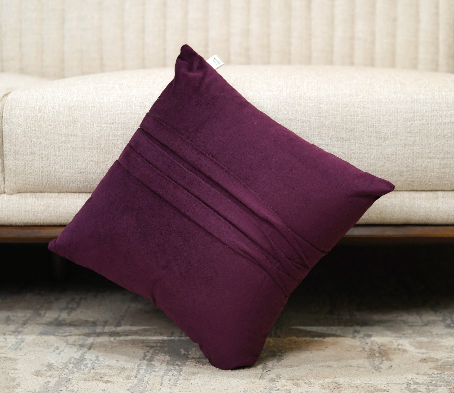 Caro Velvet Pleated Cushion Cover - Pack of 1 (16 x 16 Inch, Mulberry Pink)