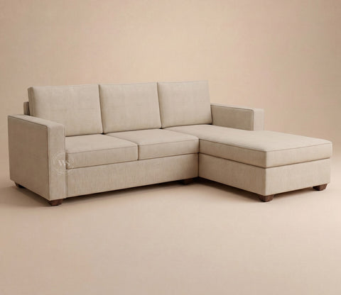 Albus L-Shape 4 Seater Sofa (Cotton, Jade Ivory)