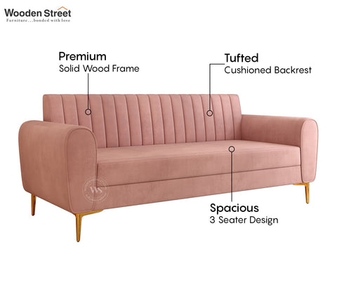 Medusa 3 Seater Fabric Sofa (Velvet, Salmon Pink)