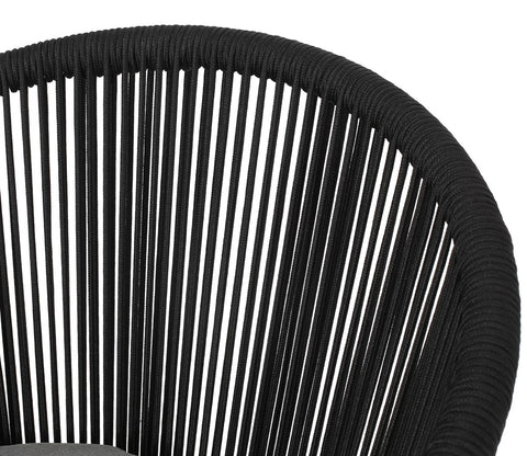 Black Rope 2 Seater Chair With Table And Grey Cushions Balcony Set