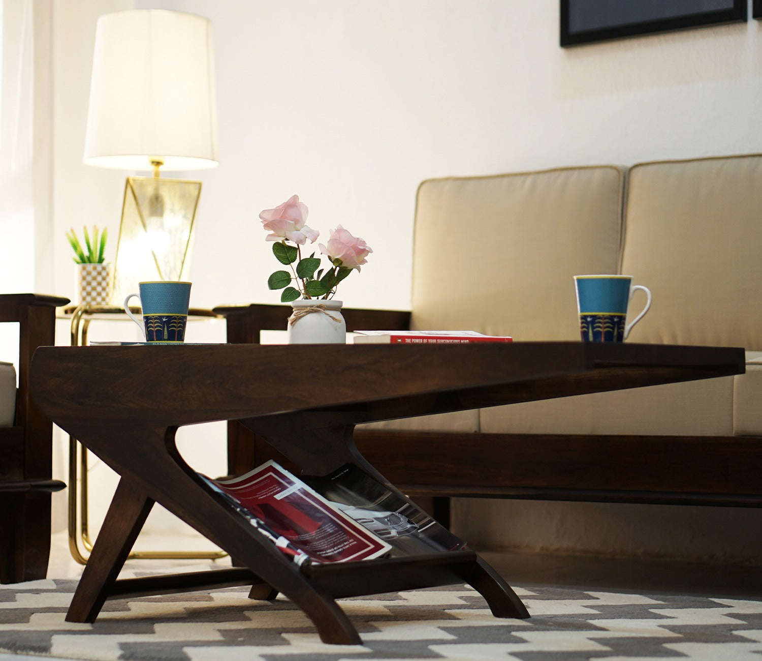 Elena Glass Top Coffee Table (Walnut Finish)