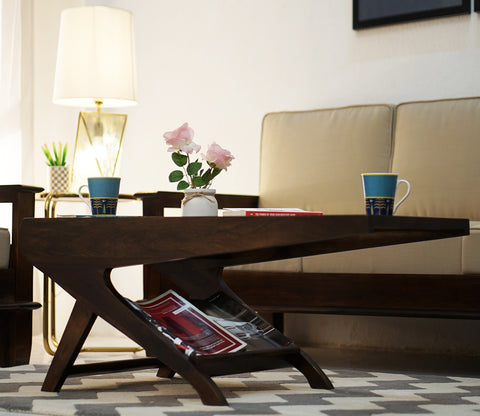 Elena Glass Top Coffee Table (Walnut Finish)
