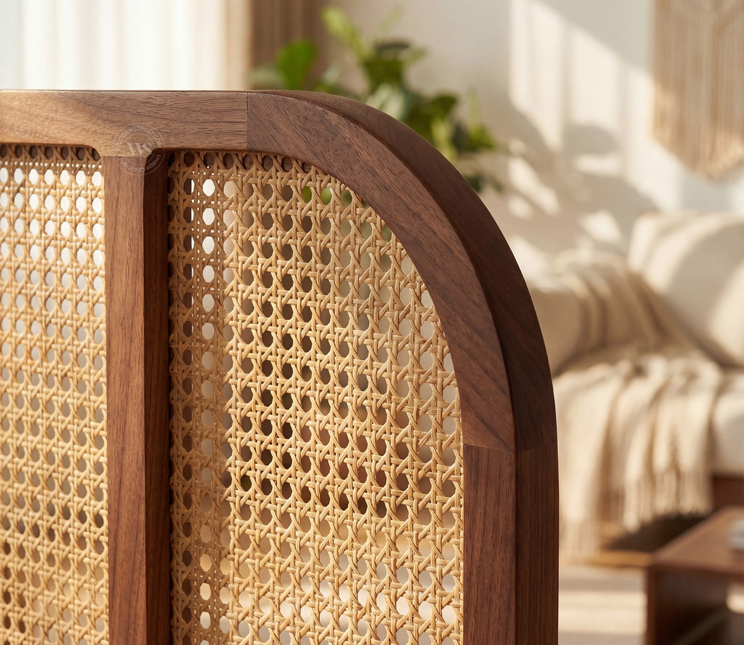 Aavaran Heritage Arch Sheesham Wood Room Divider with Luxury Cane Weave - Set of 2 Panels