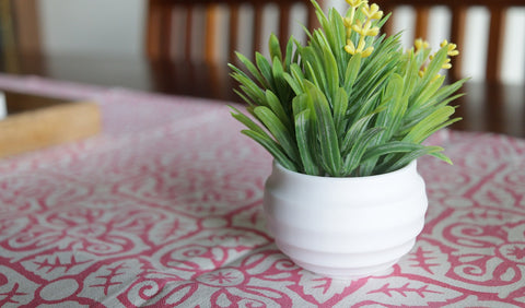 Vivid Garden Pink and White Hand Block Print Table Runner - 16 x 50