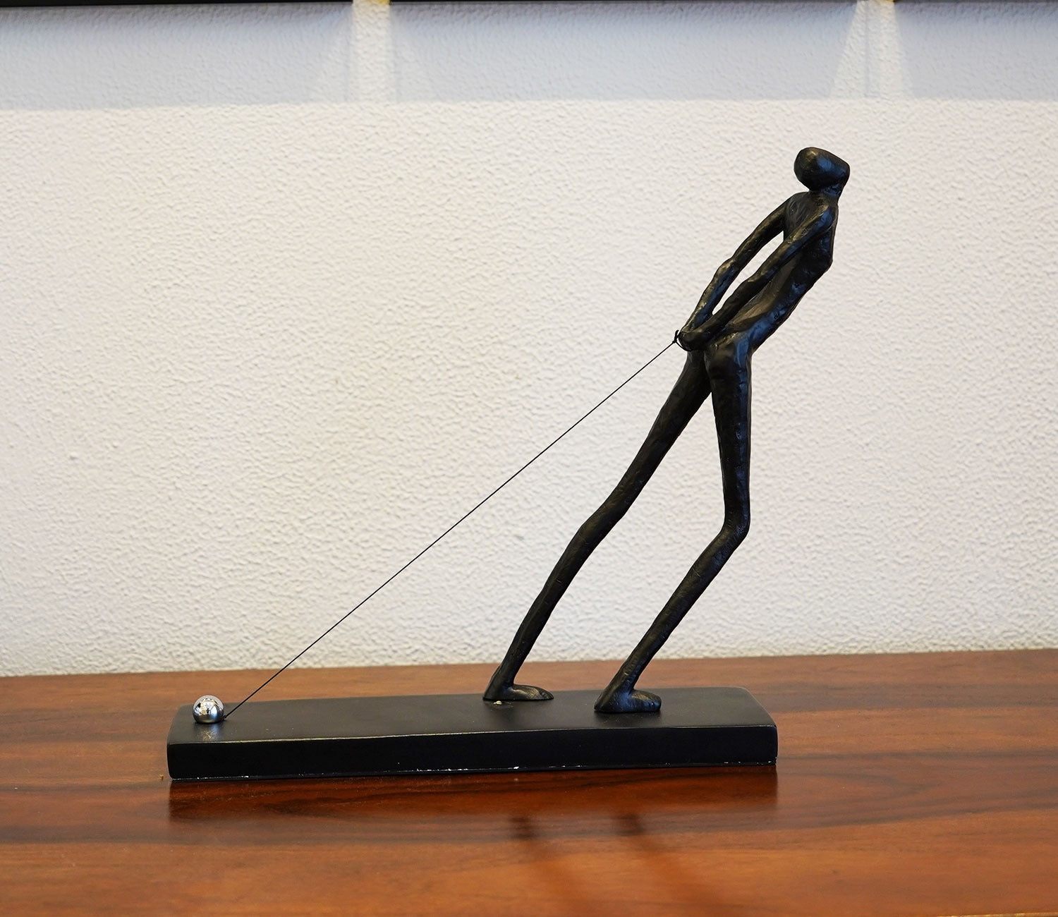 Black Cast Iron Pull Rope Figurine (L, Black)