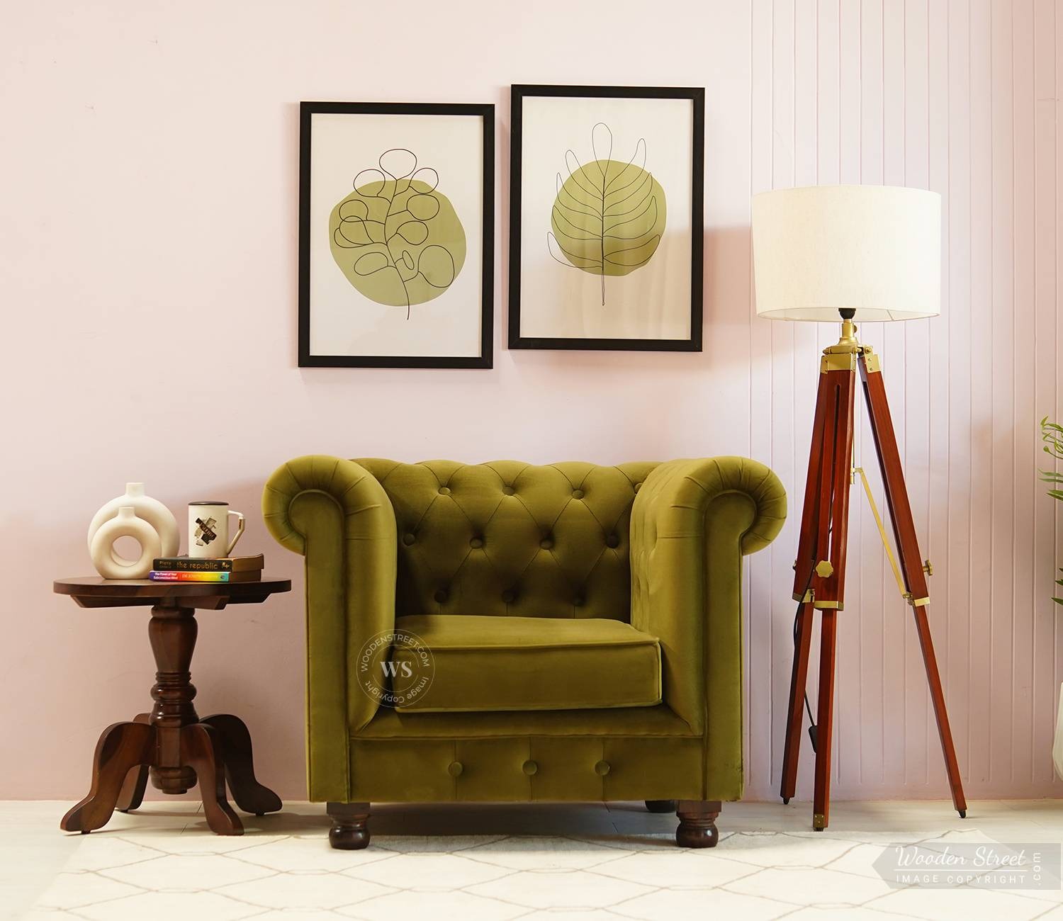 Henry 1 Seater Sofa (Velvet, Dark Olive Green)