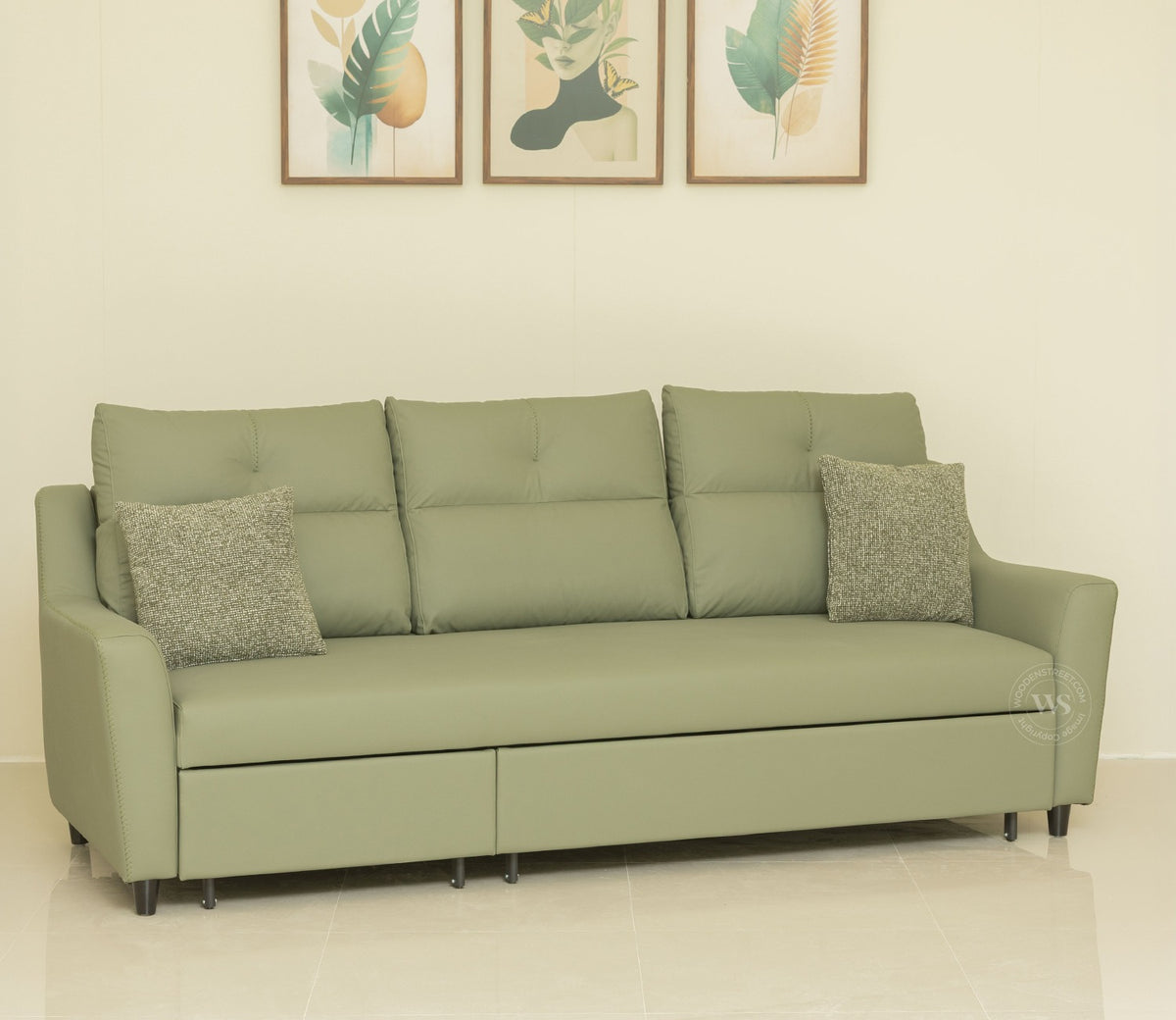 Elano 3-Seater Sofa Cum Bed | Pull-Out Mechanism (Green)