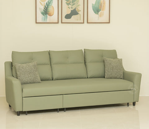 Elano 3-Seater Sofa Cum Bed | Pull-Out Mechanism (Green)