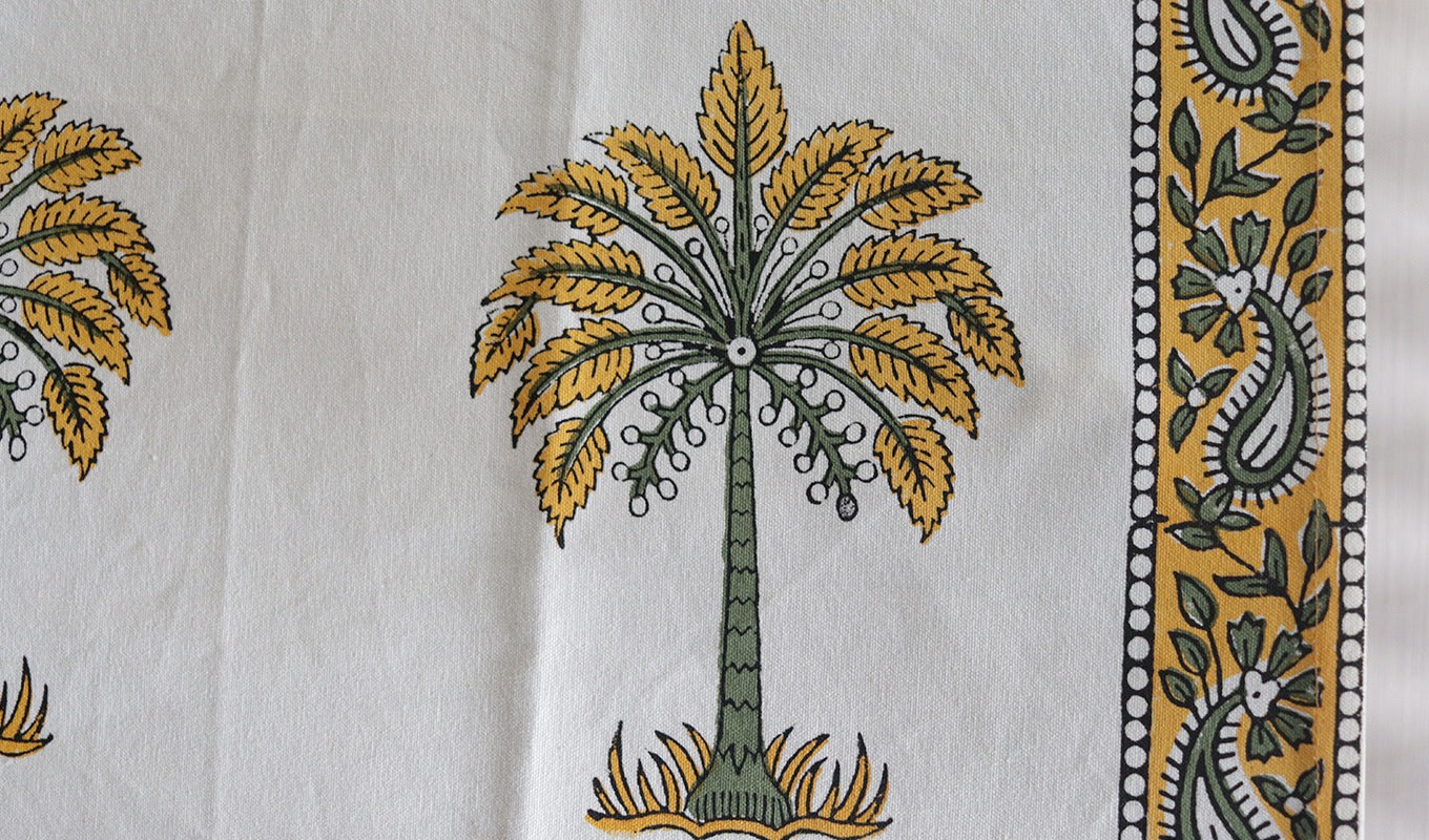 Vivid Garden Yellow and White Hand Block Print Table Runner - 16 x 50