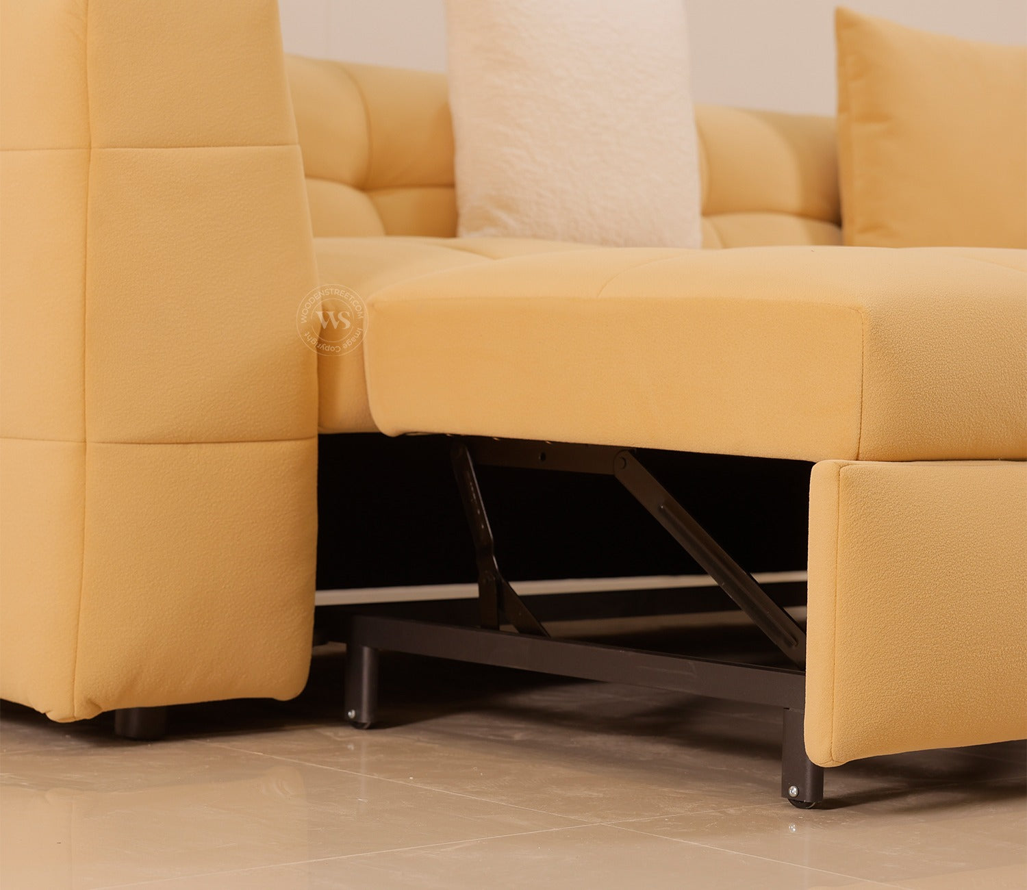 Cinnaro Modern Sofa Cum Bed with Pull Out Conversion and Tufted Design (Yellow)