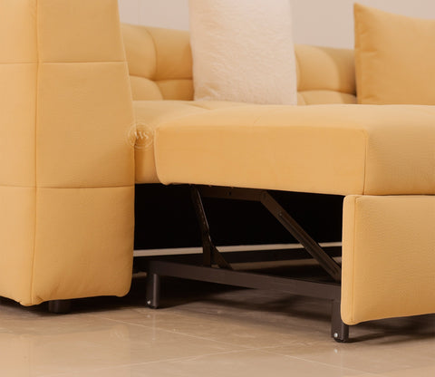 Cinnaro Modern Sofa Cum Bed with Pull Out Conversion and Tufted Design (Yellow)