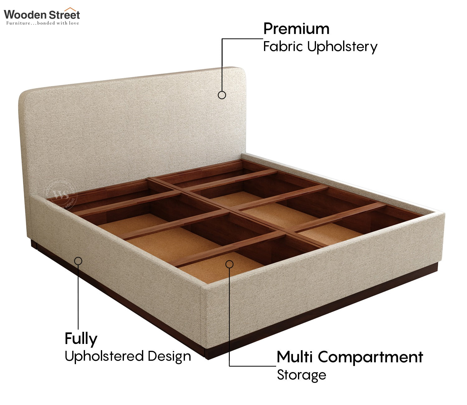 Andreas Premium Fabric Bed with Curved Headboard & Box Storage (King Size, Glacier Grey)