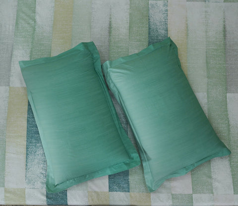 Grid Rectangular 180 TC Flat Pure Cotton King Size Bedsheet With 2 Pillow Covers (Blue)