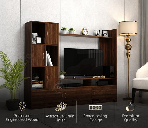 Wayne Engineered Wood TV Unit With Cabinets (Columbian Walnut Finish)