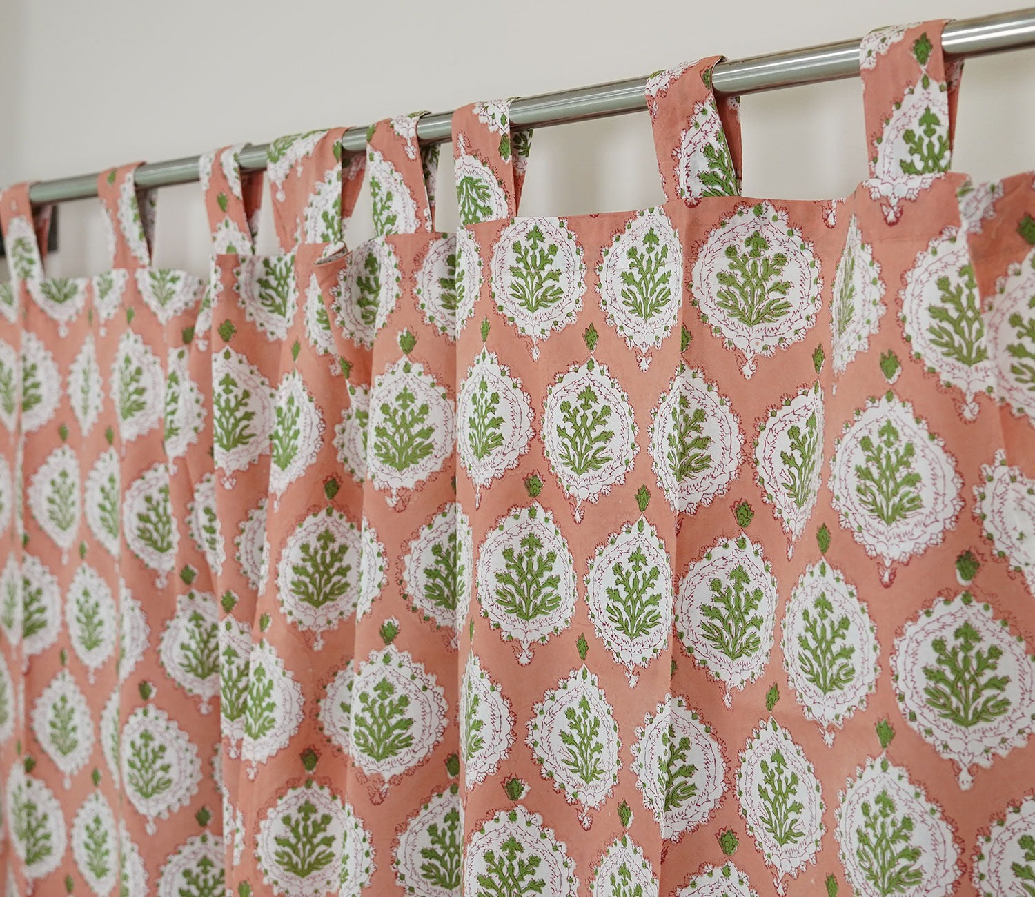 Floral Large Butah 1 Piece Door Curtain (Peach, 7 Feet)