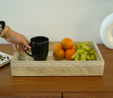 Adiva Floral Hand Painted Wooden Rectangle Serving Tray