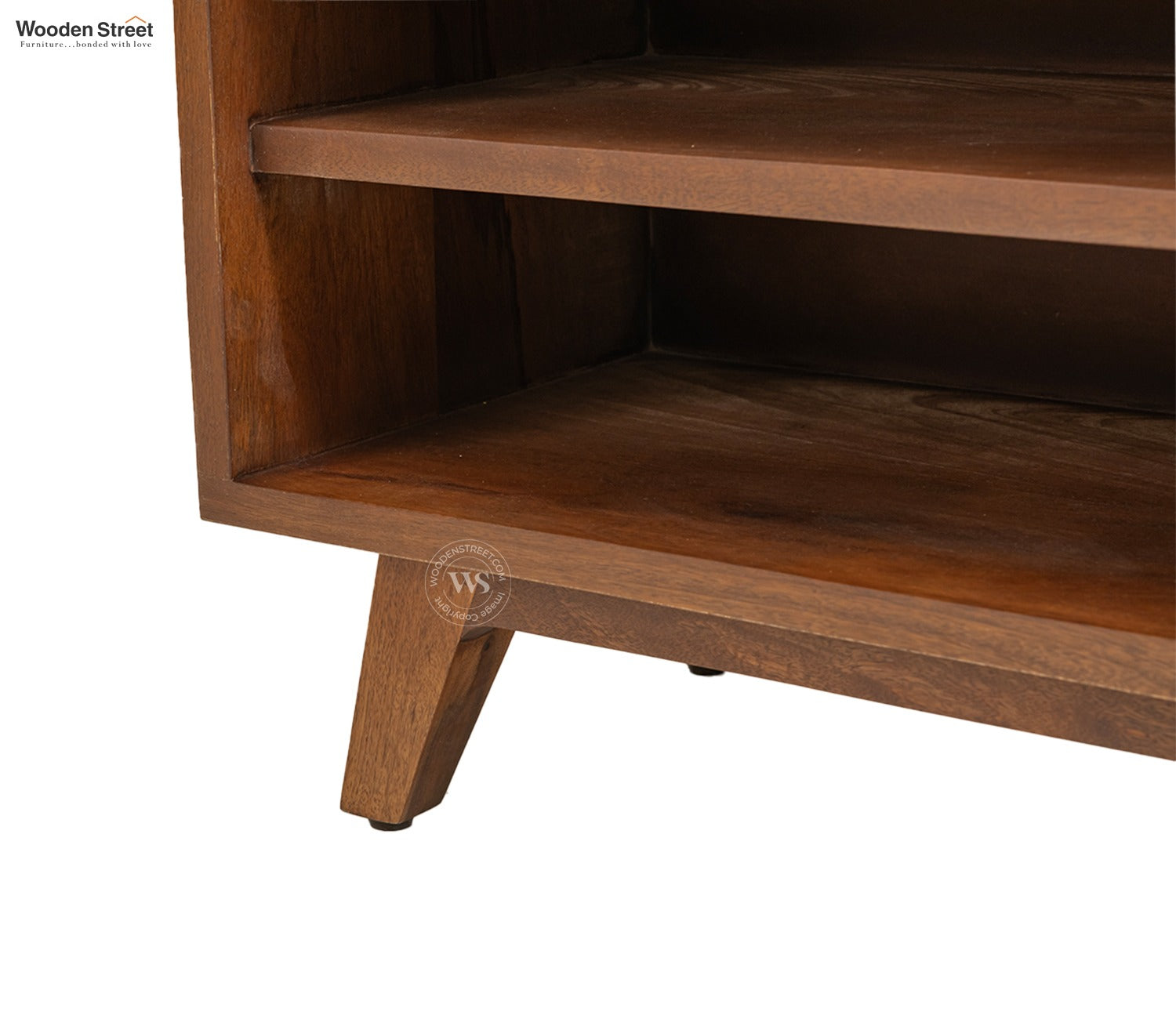 Axcel Mango Wood TV Unit with Pull-Down Drawer & Open Shelves (Teak Finish)