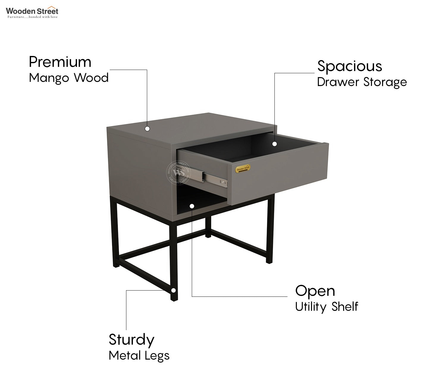 Nuvo Bedside Table (Grey)