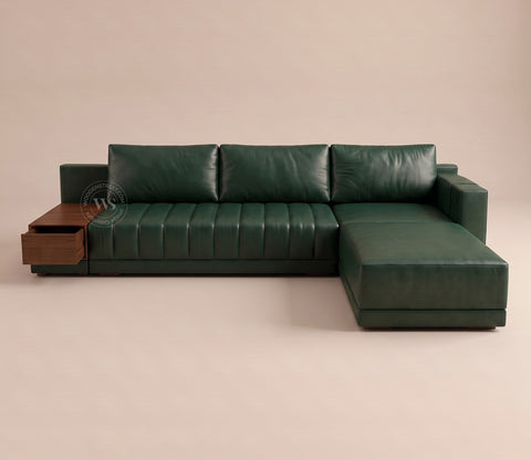 Oasis L-Shape Right Aligned Sectional Sofa (Leatherette, Leaf)