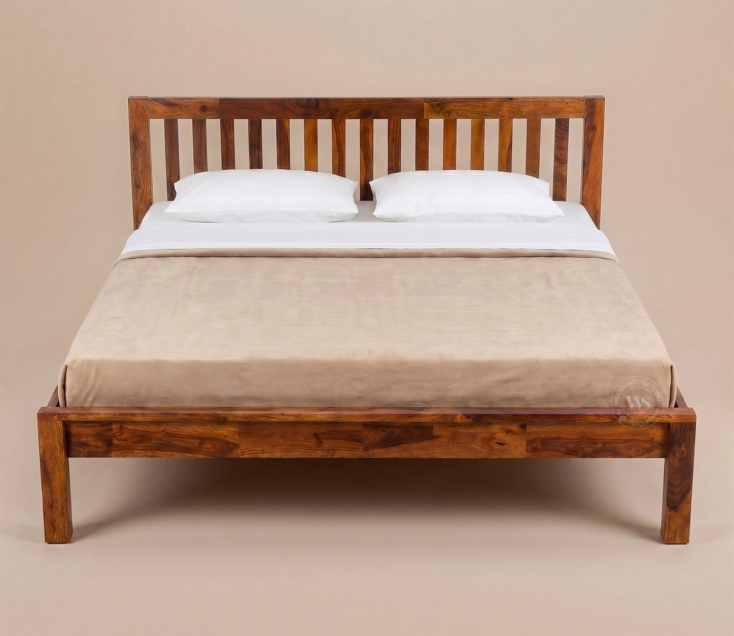 Venice Sheesham Wood Bed without Storage (Queen Size, Honey Finish)