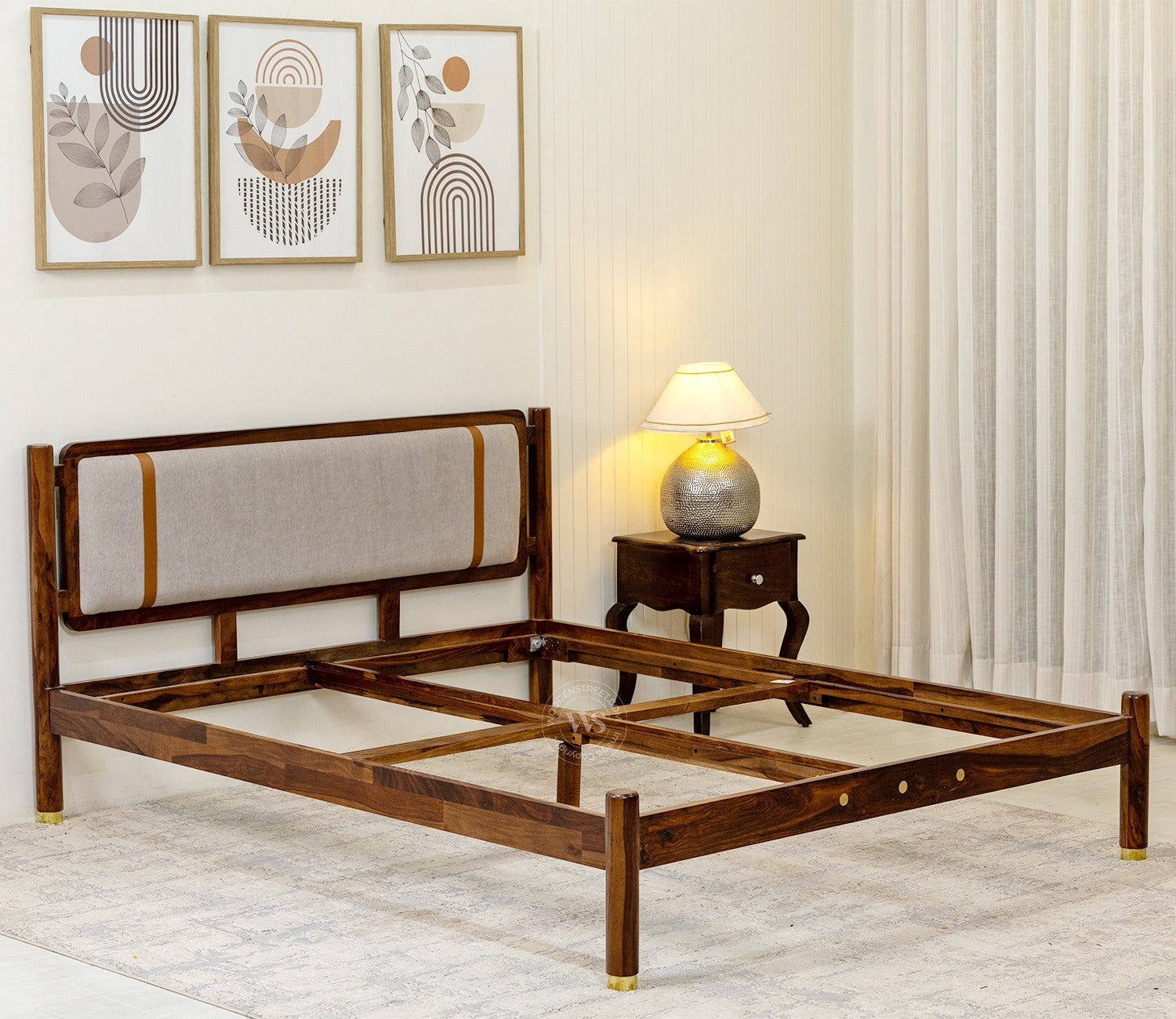 Sarthi Sheesham Wood Bed Without Storage (Queen Size, Teak Finish)