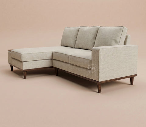 Ashion Premium Left Aligned L Shape Sofa with Built-in Side Wooden Deck (Cottage Ivory)