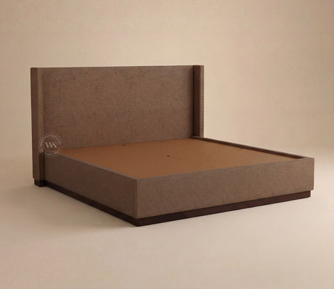 Kesarth Luxe Upholstered Hydraulic Storage Bed with High-Rise Headboard (King Size, Sand Brown)